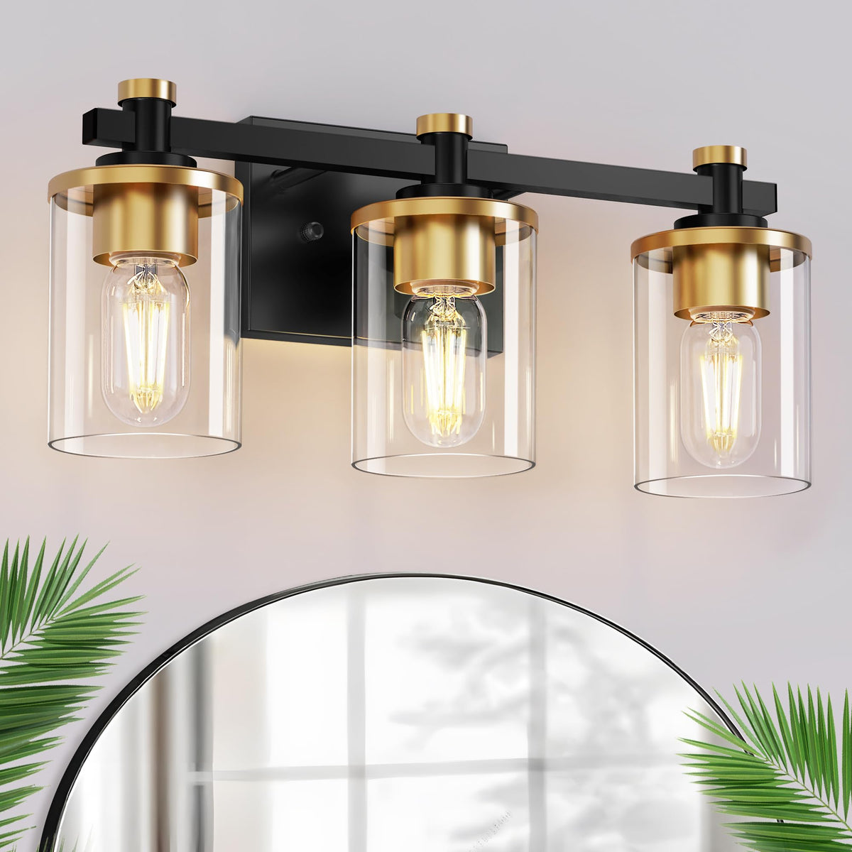 L LOHAS LED 3-light vanity with clear glass shade for bold bathroom styling