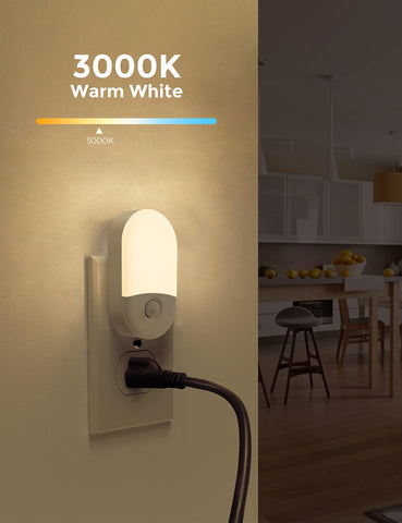 L LOHAS LED 3000K warm white night light in on mode provides steady glow.