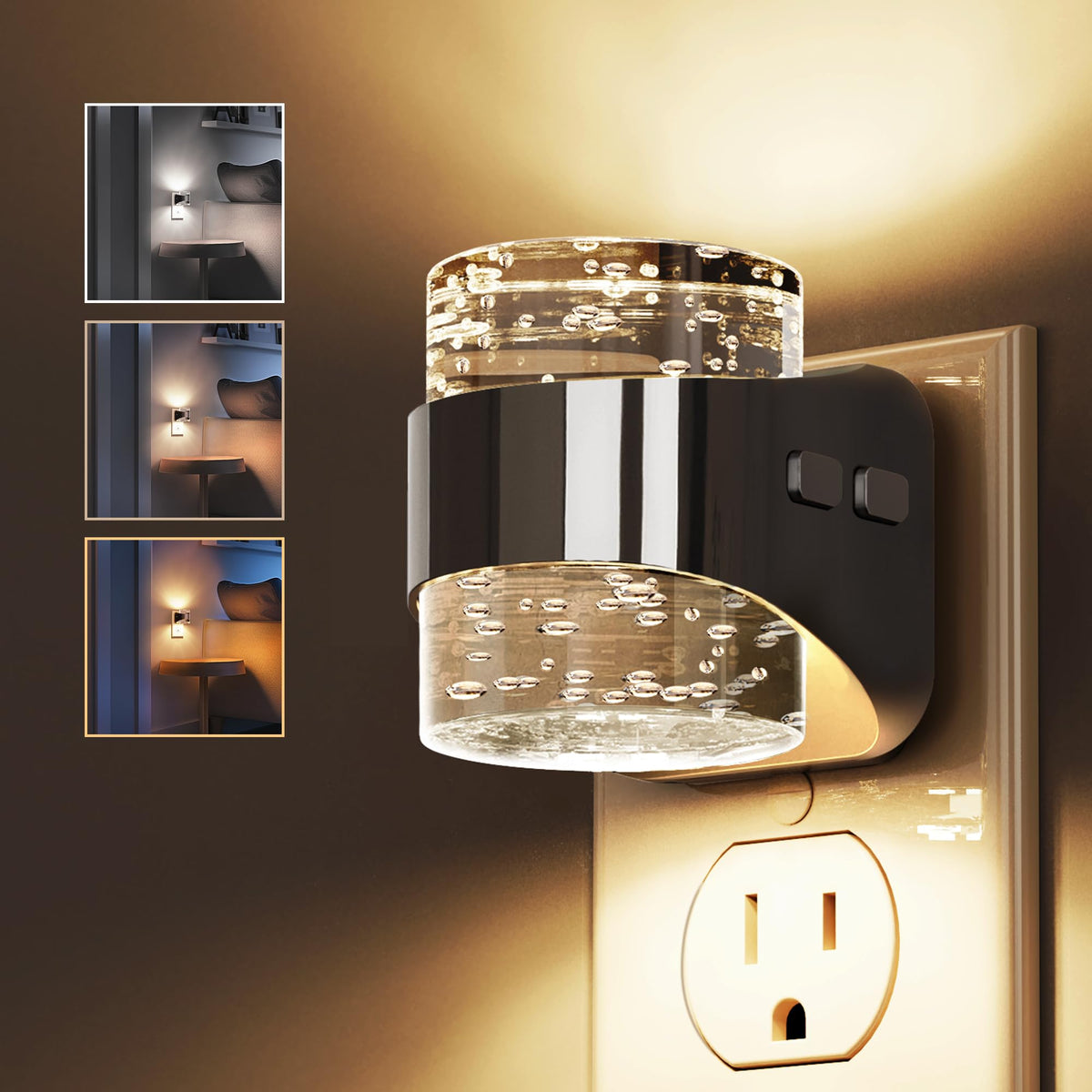 L LOHAS LED 3CCT night light on-wall plug, front view for ambient room lighting.