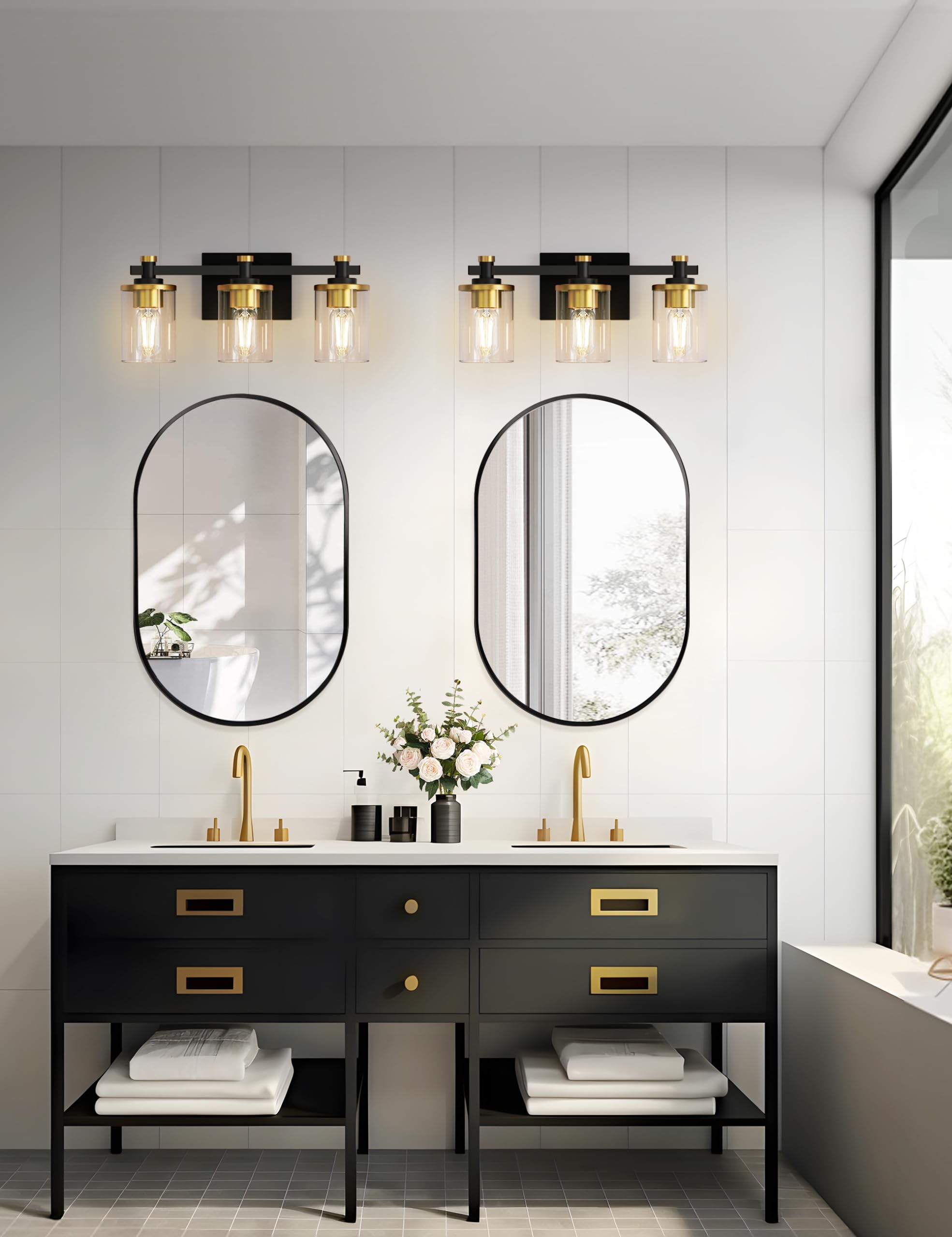 L LOHAS LED glass shade creates a luminous bathroom focal point