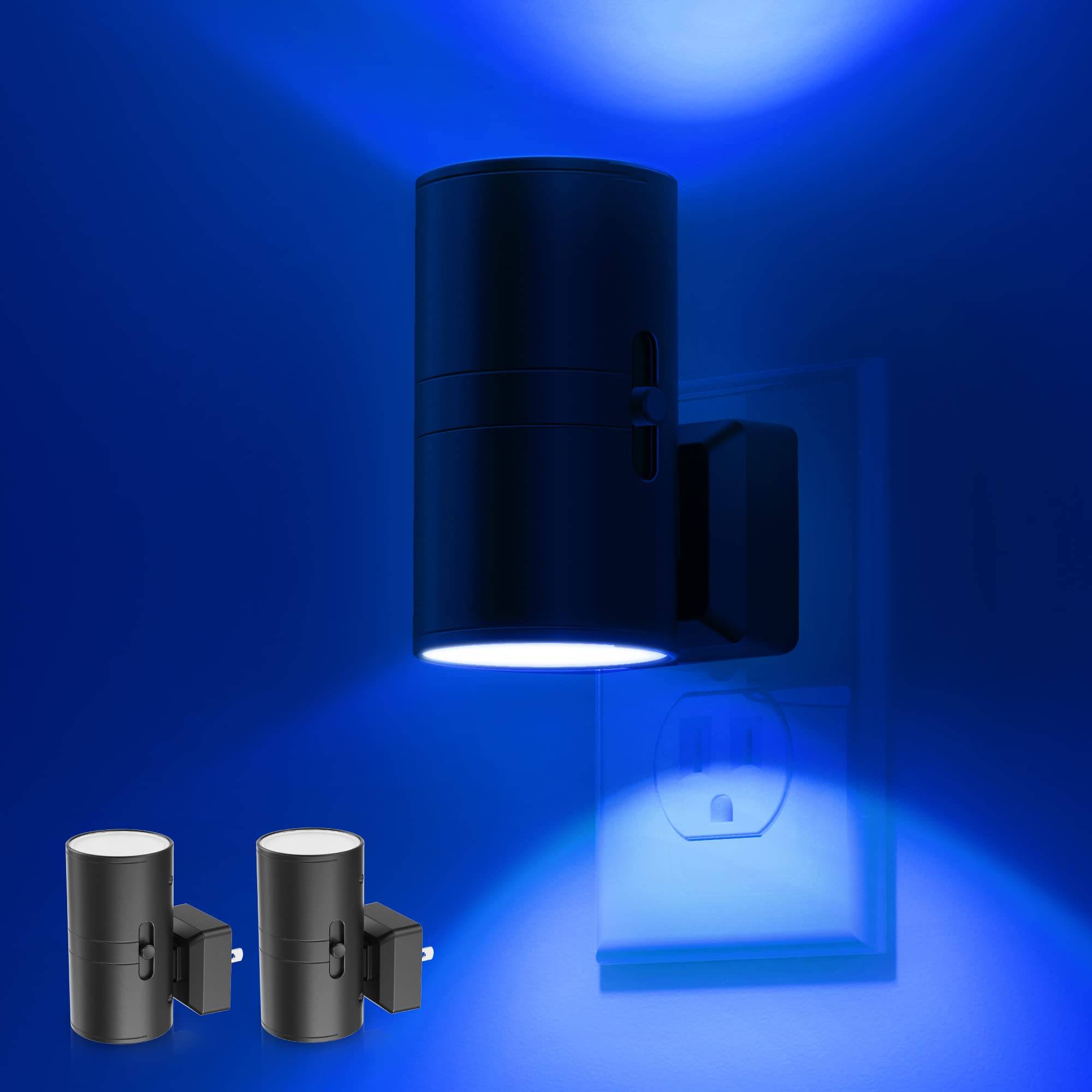L LOHAS LED blue night light plugged into wall emitting a soft guiding glow