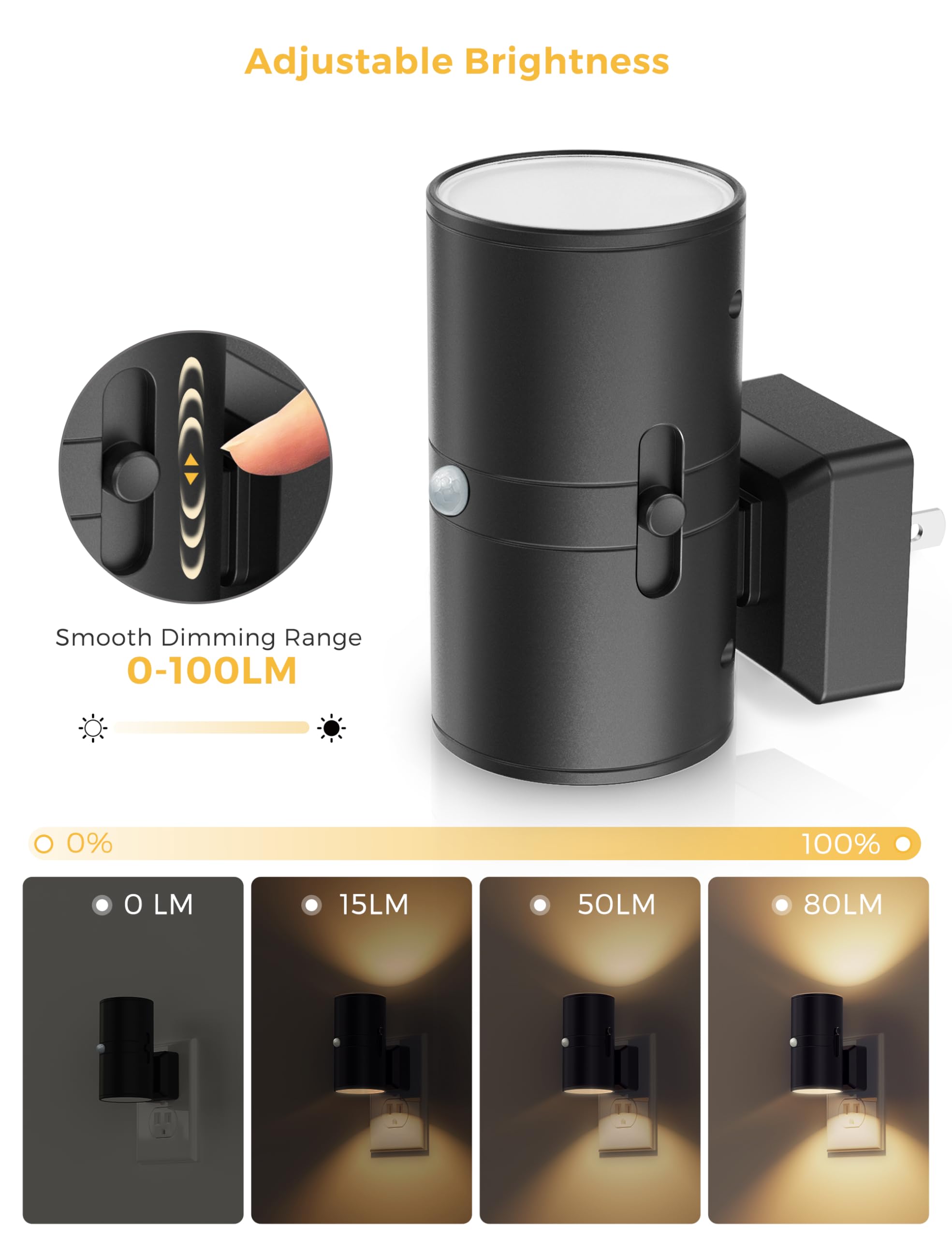 L LOHAS LED modern black cylindrical night light blends with decor and guides feet.
