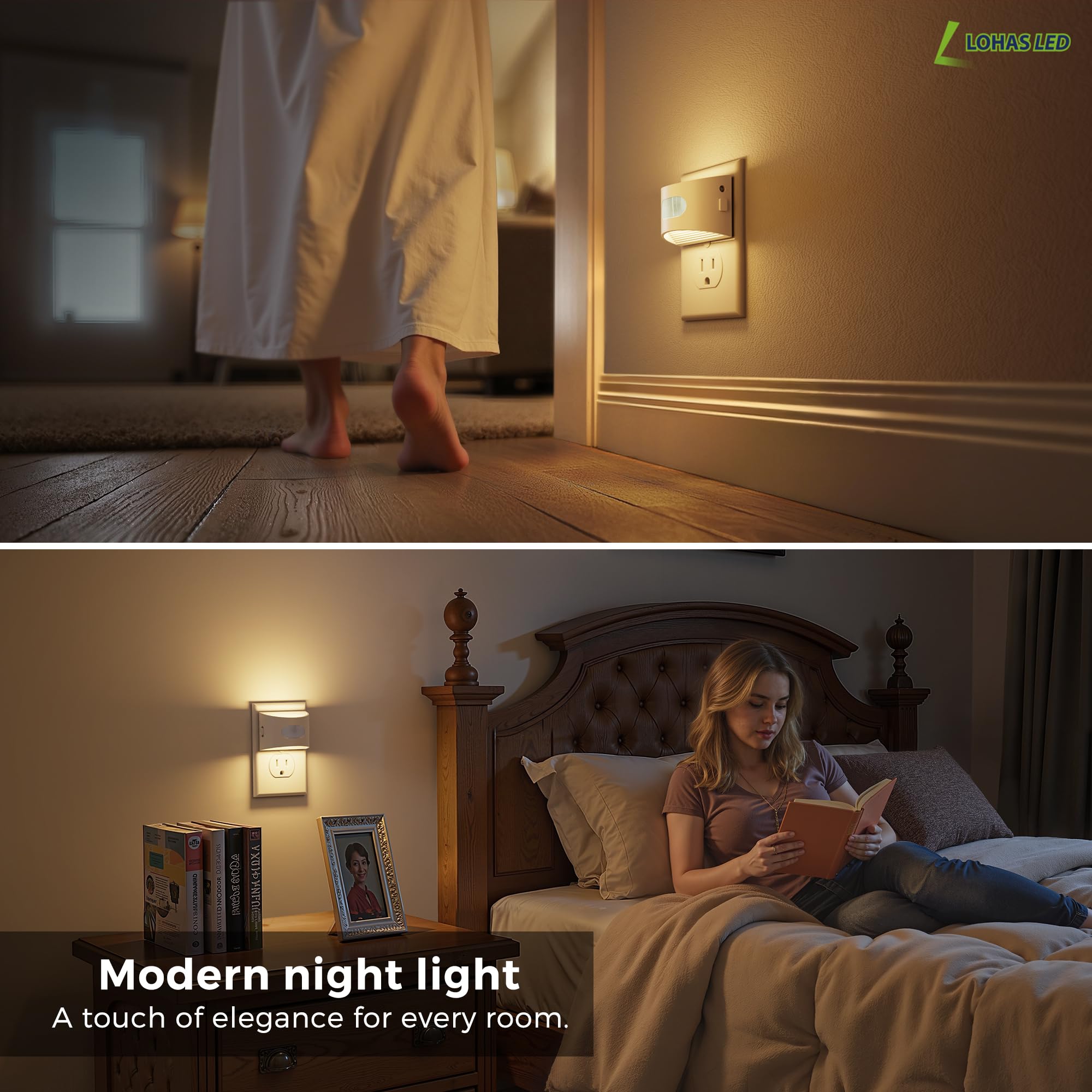 L LOHAS LED modern square frame wall plug light adds subtle decor.