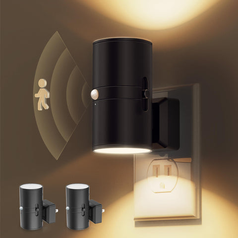 L LOHAS LED motion sensor night light plug-in 2-pack detects motion up to 5m for hands-free hallways.