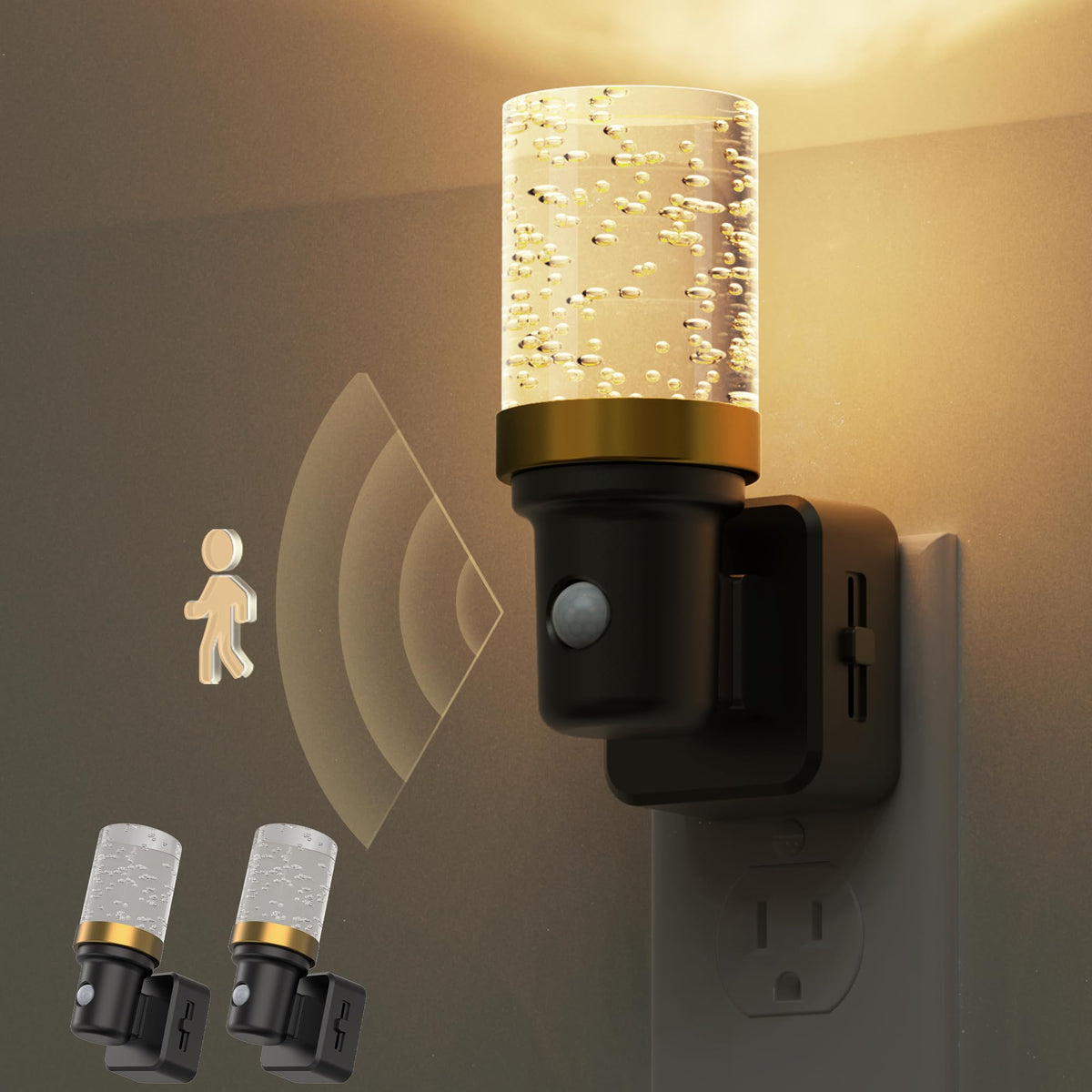 L LOHAS LED motion sensor night light plugged in bathroom for hands-free illumination.