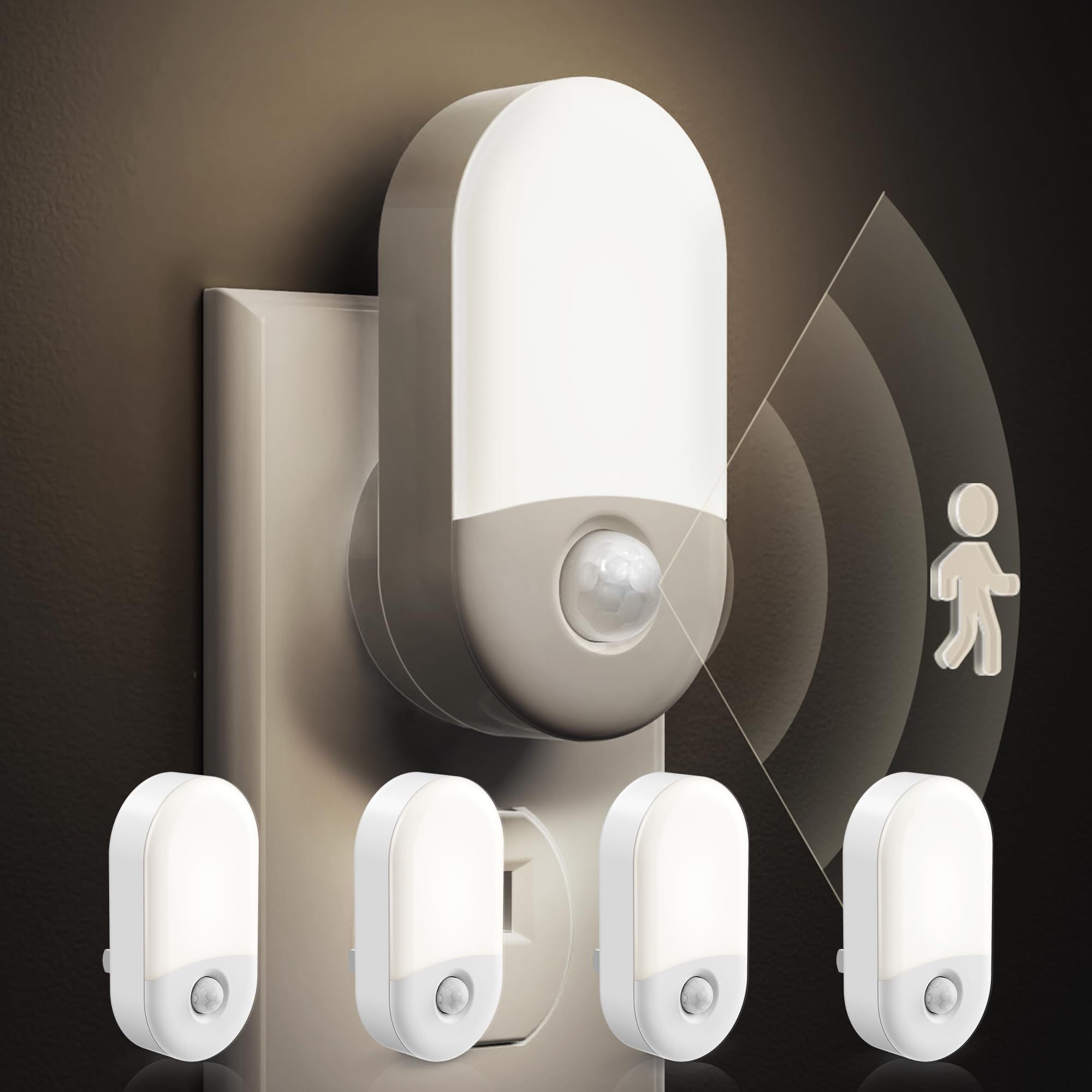 Four-pack L LOHAS LED night lights for versatile home lighting.