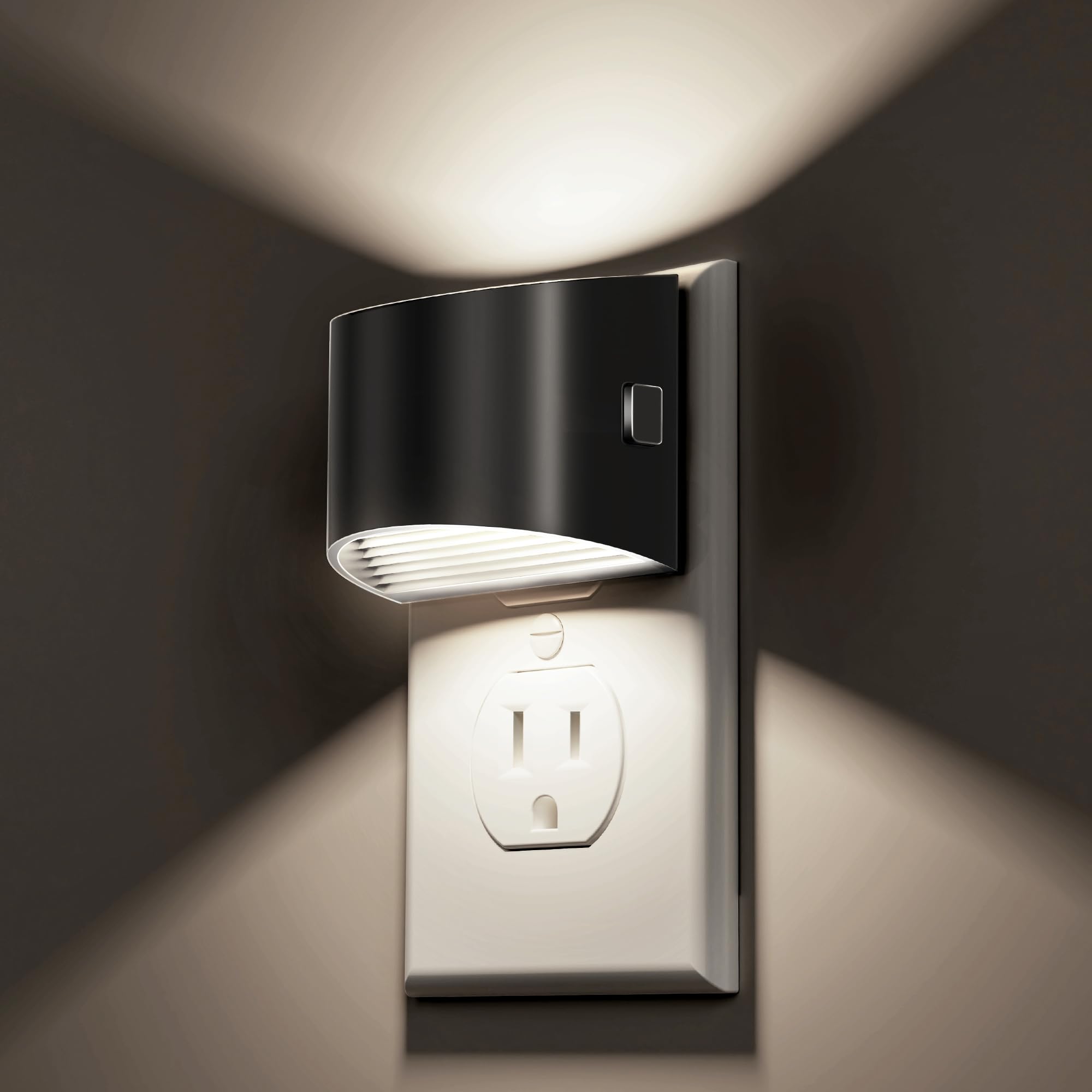 L LOHAS LED night light 2-pack plugged into wall for energy-efficient hallway lighting.