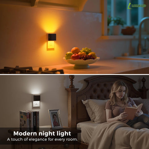 L LOHAS LED night light in a black minimalist frame, stylish and outlet-friendly.