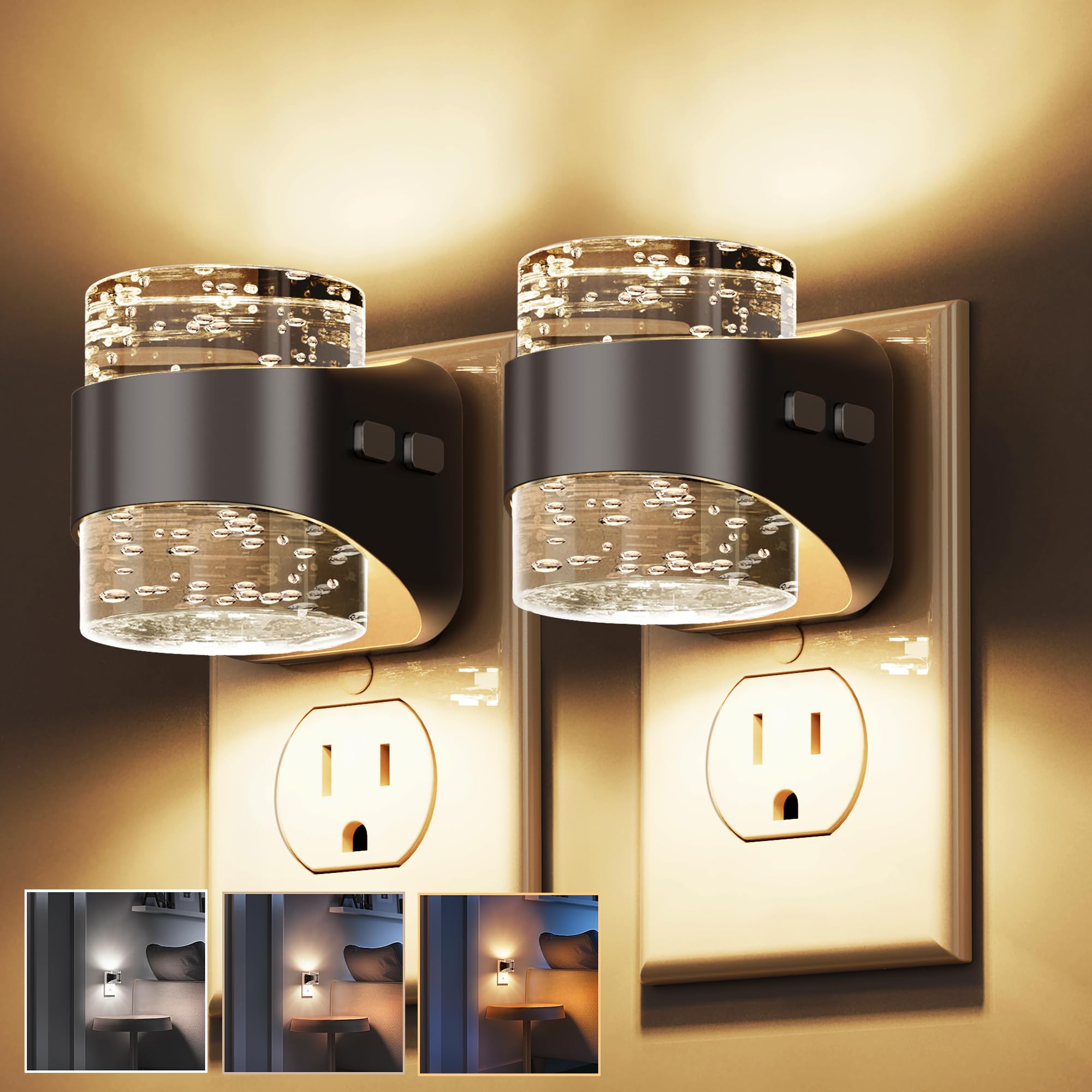 L LOHAS LED Bubble night light in a two-pack for wall-plug bedroom lighting.