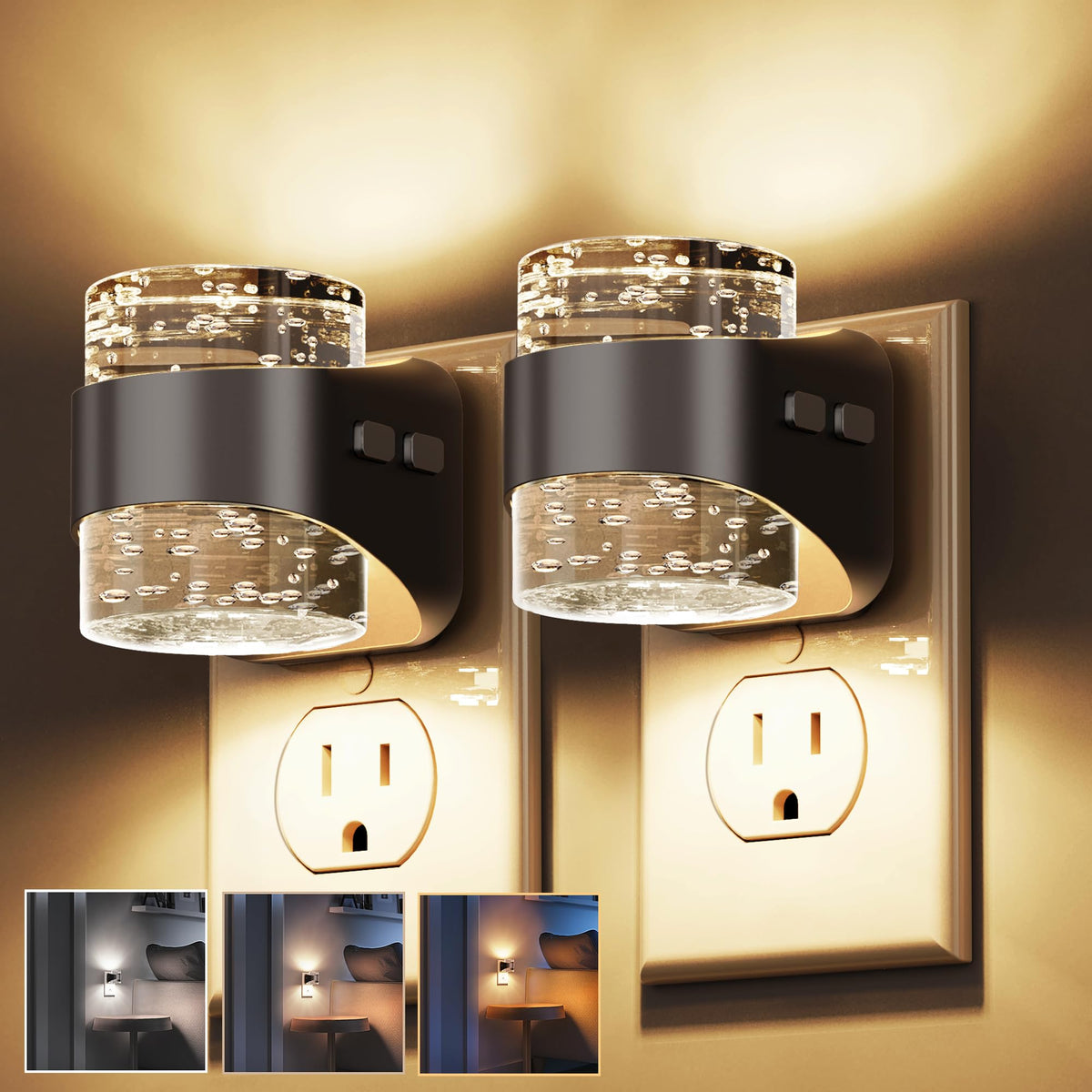 L LOHAS LED Bubble night light in a two-pack for wall-plug bedroom lighting.