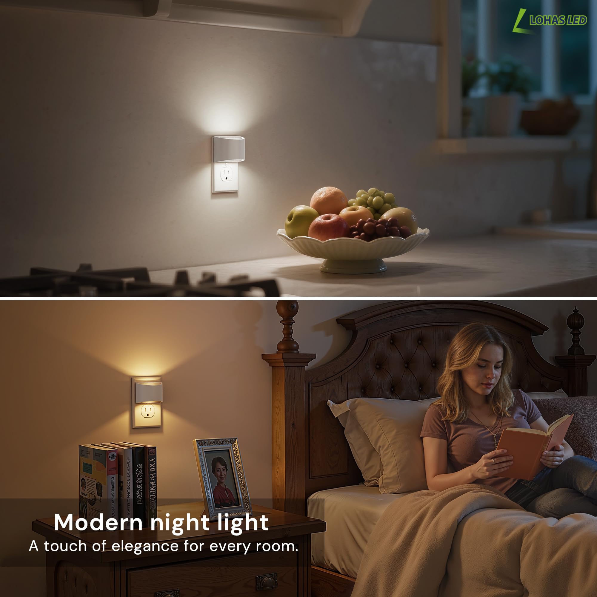 L LOHAS LED compact-frame night light fits outlets without blocking others