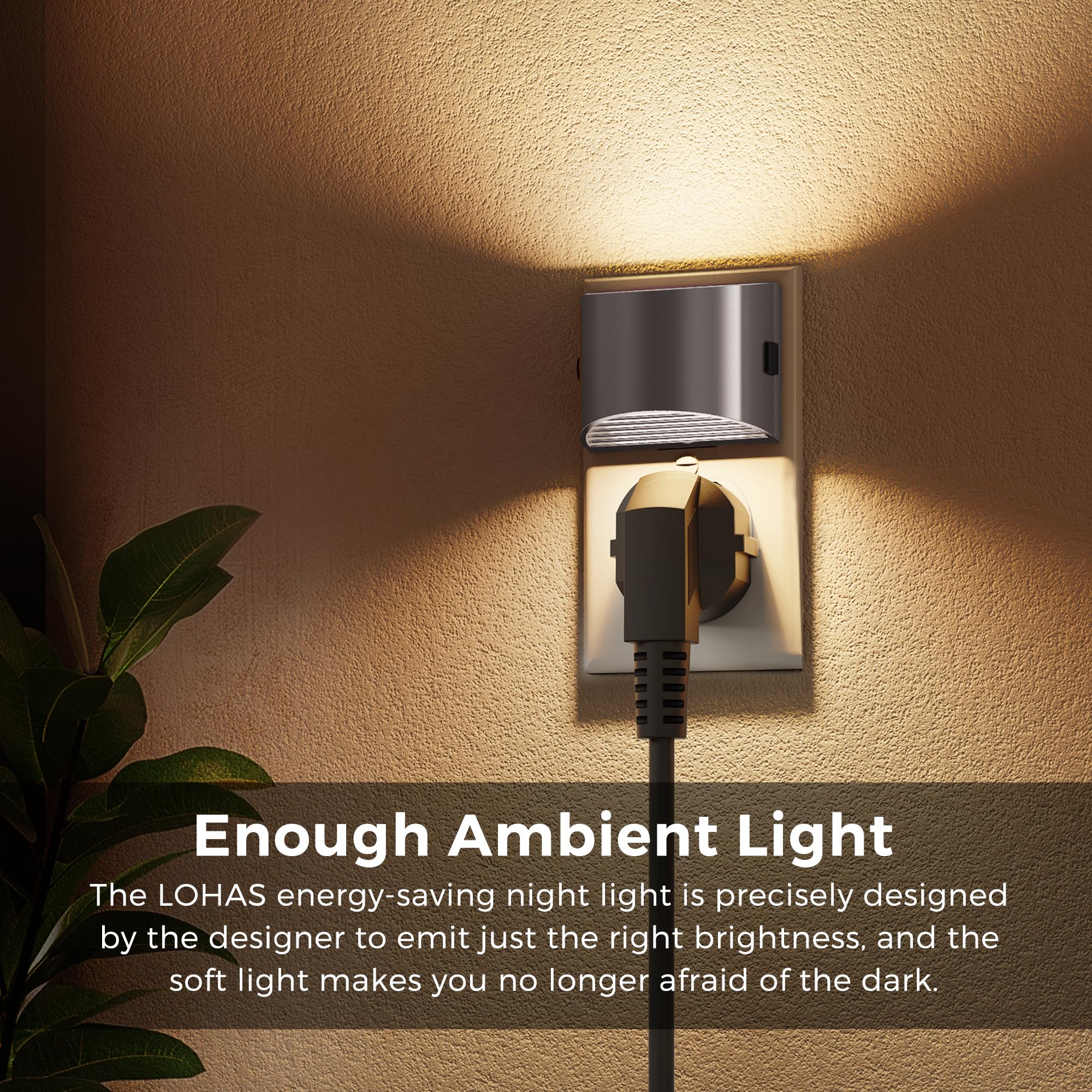 Dimmable brightness levels for L LOHAS LED night light at 30, 60, or 100 lumens.