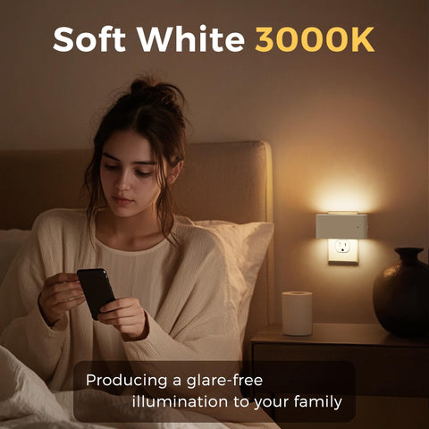 L LOHAS LED night light emits 3000K soft white glow for bedrooms.