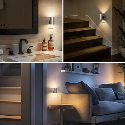 L LOHAS LED night light emits soft white 3000K glow for eye comfort.