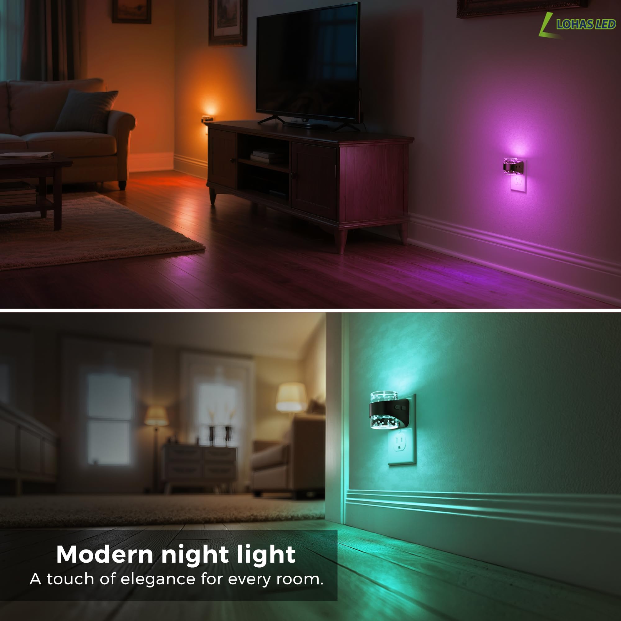 L LOHAS LED bubble night light casts upward and downward glow simultaneously.
