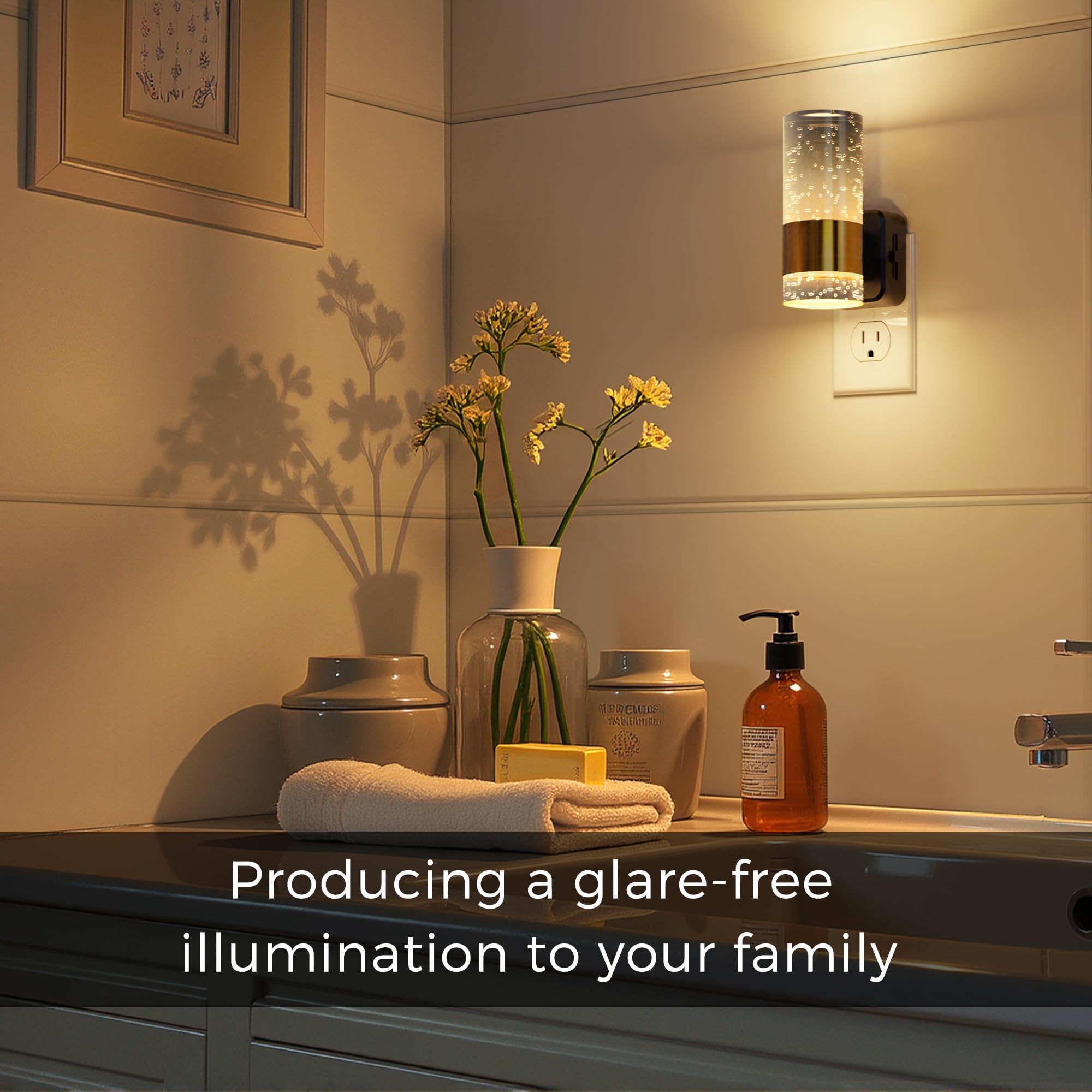 L LOHAS LED night light shines upward and downward for balanced ambient illumination