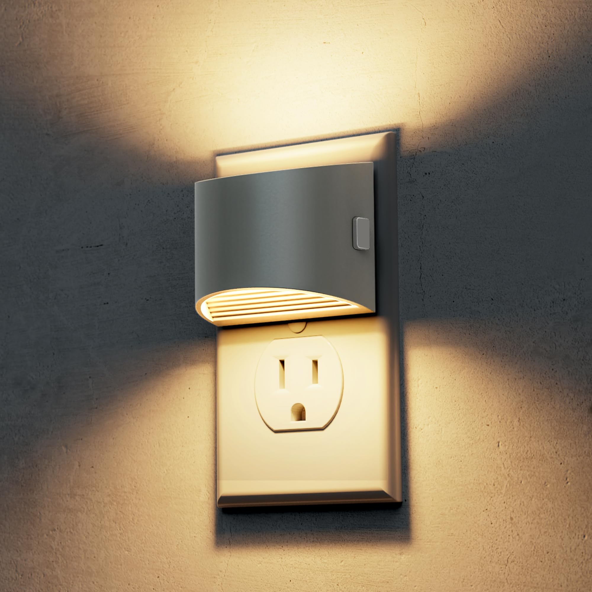 L LOHAS LED night light wall plug in cement gray housing with soft glow for hallways.