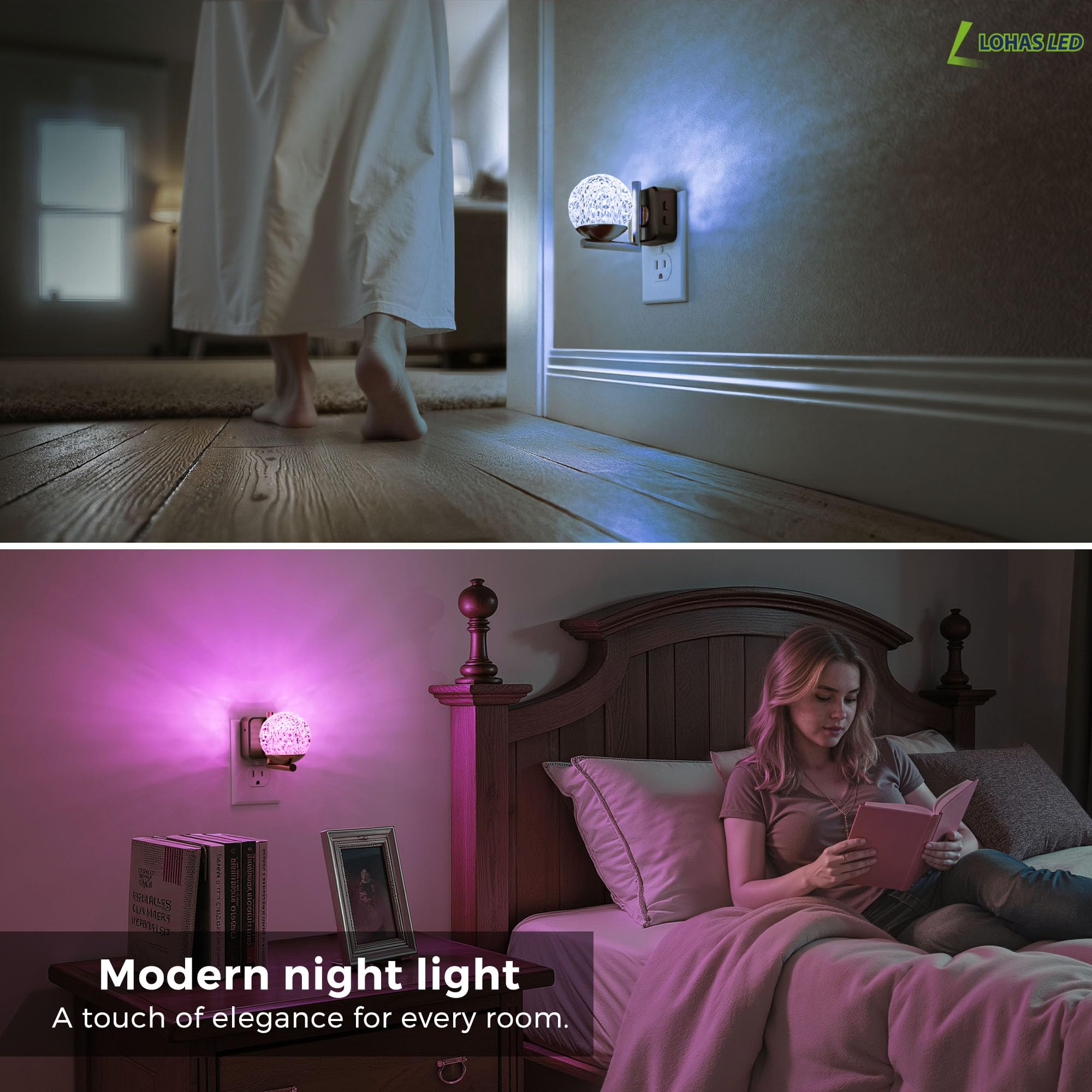 L LOHAS LED night light wall plug fits most sockets.