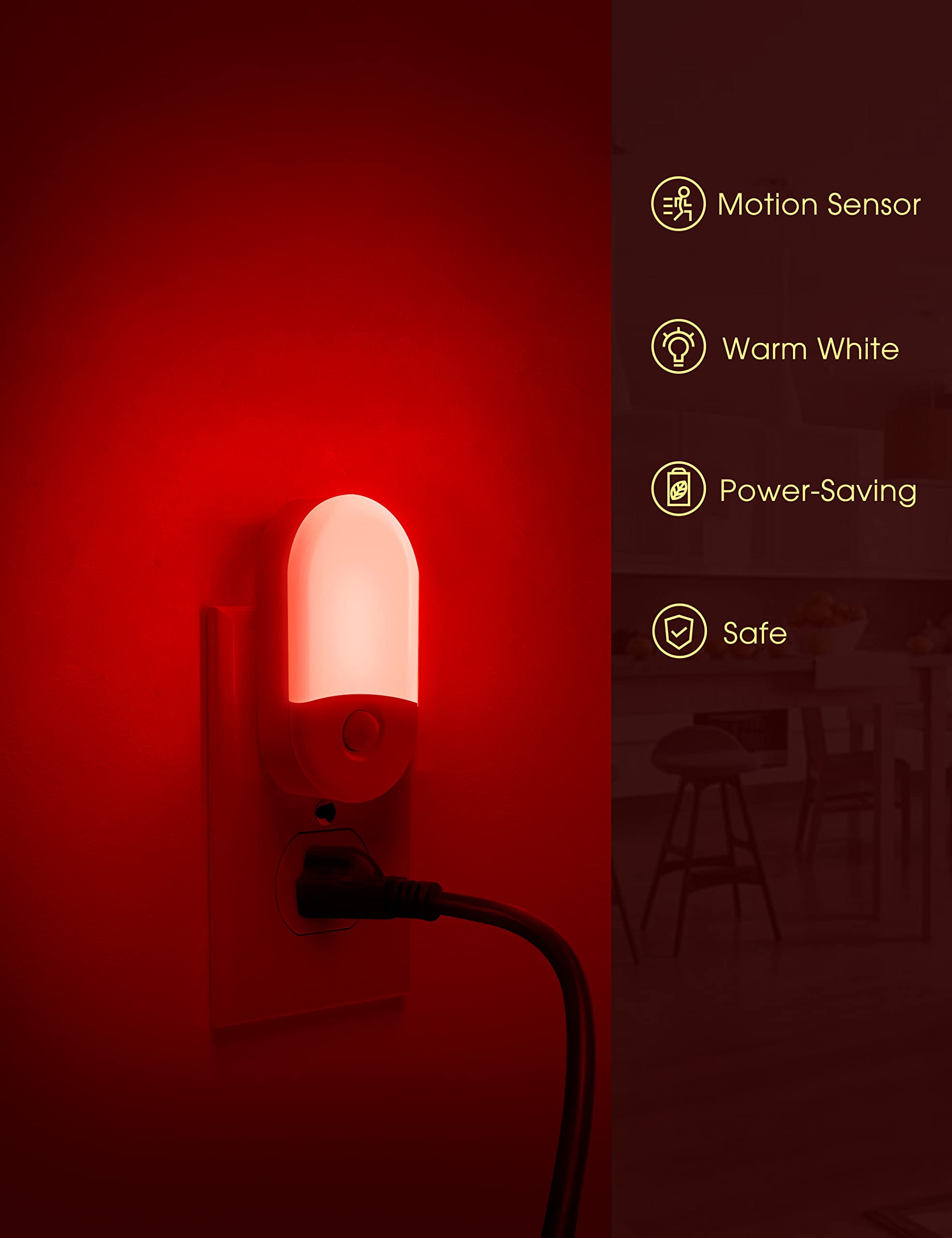 Three-mode indicator shows On, Off, Auto options for flexible lighting.