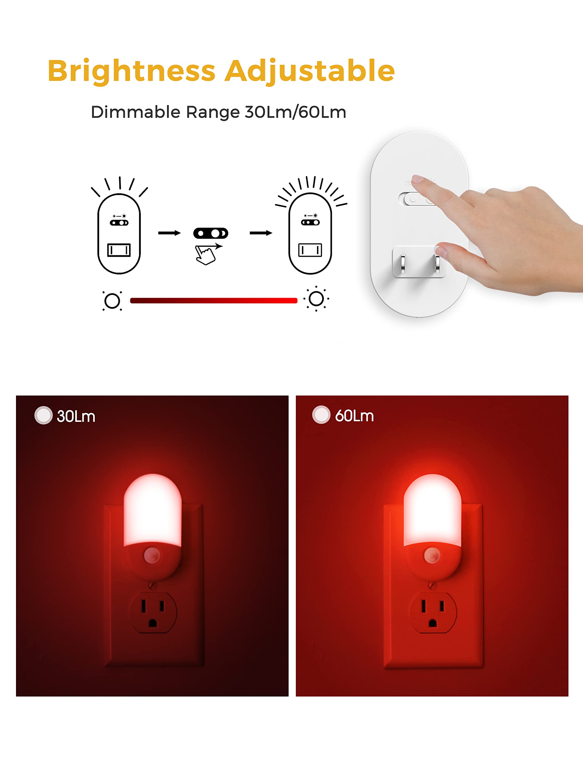Motion-sensing L LOHAS LED Red Night Light activates for hands-free navigation at night.