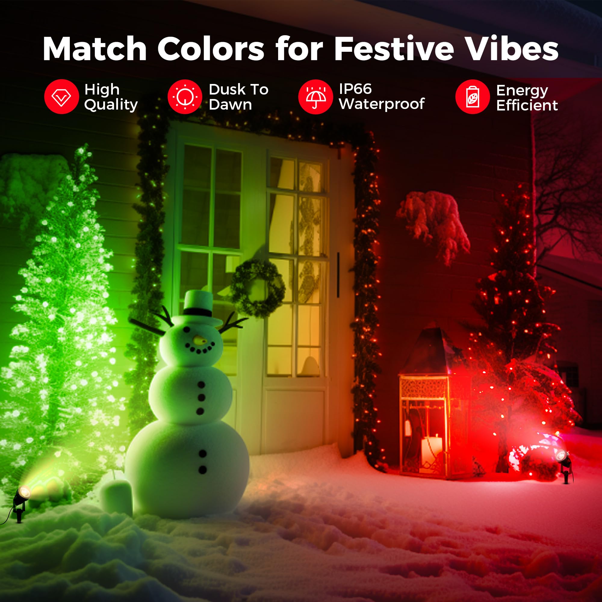 L LOHAS LED red spotlight adds striking red hue to holiday décor.