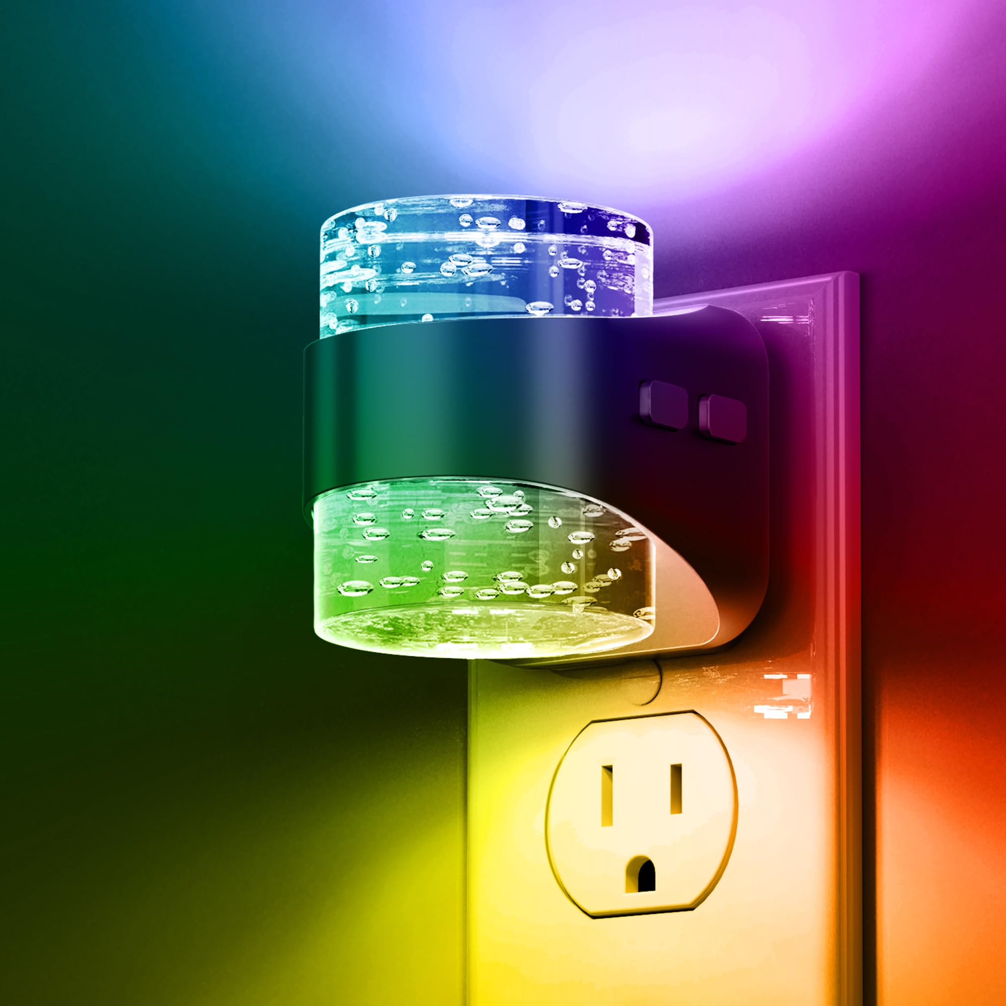 L LOHAS LED RGB Bubble Night Light on wall with customizable color ambiance.