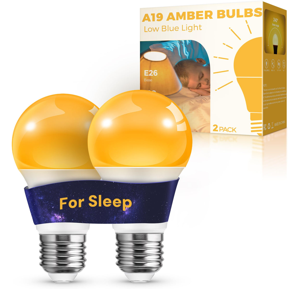 L LOHAS LED sleep aid amber bulb by bedside creates a warm, relaxing glow