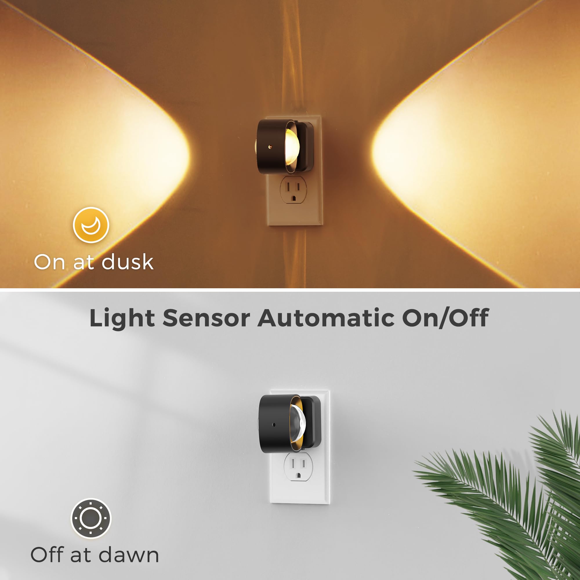 L LOHAS LED wall-plug night light, 180° swivel, easy placement.