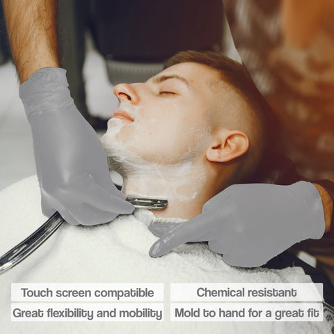 L3 Level 3 nitrile gloves show firm grip for barber tools.