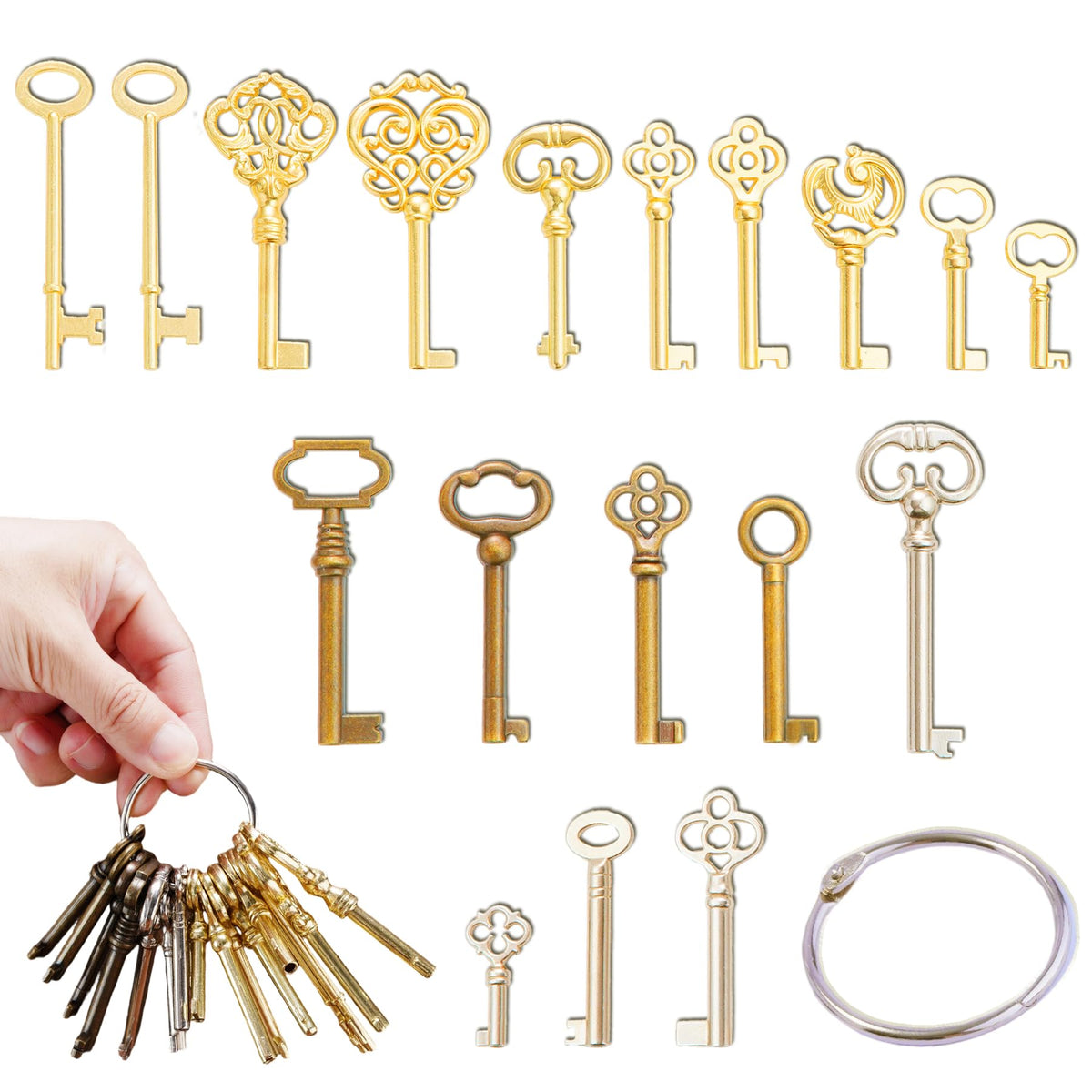 La Macaza skeleton key set on ring for quick access to multiple antique locks