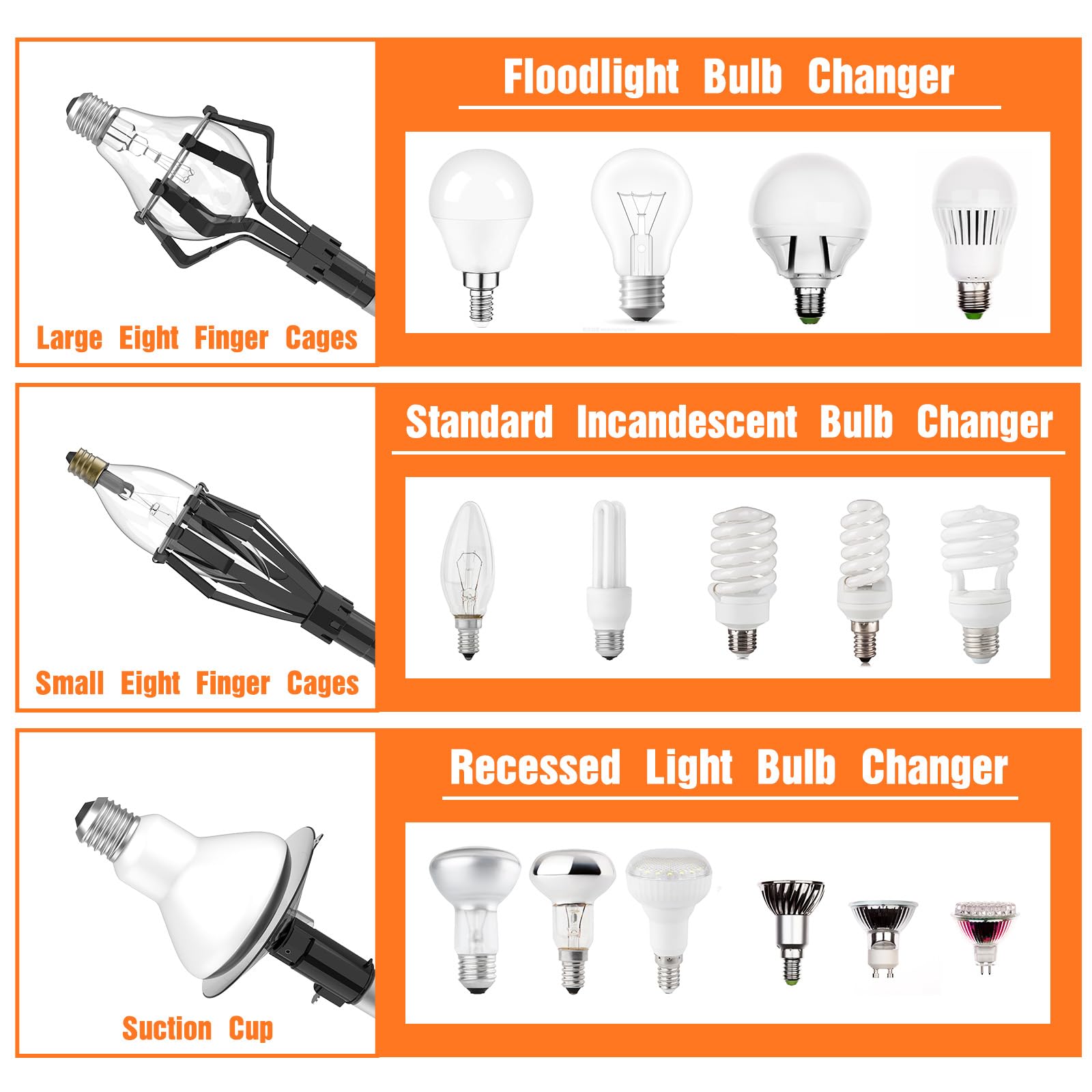 LAANPOLE 8-finger cage securely grips bulbs of various shapes for secure handling.