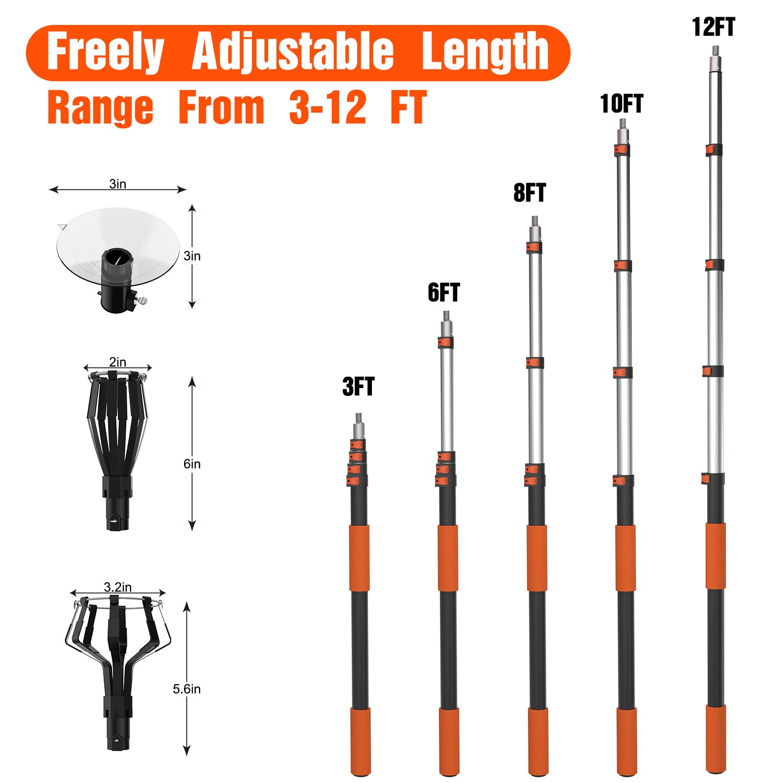LAANPOLE suction cup head handles recessed fixtures and floodlights for smooth surfaces.