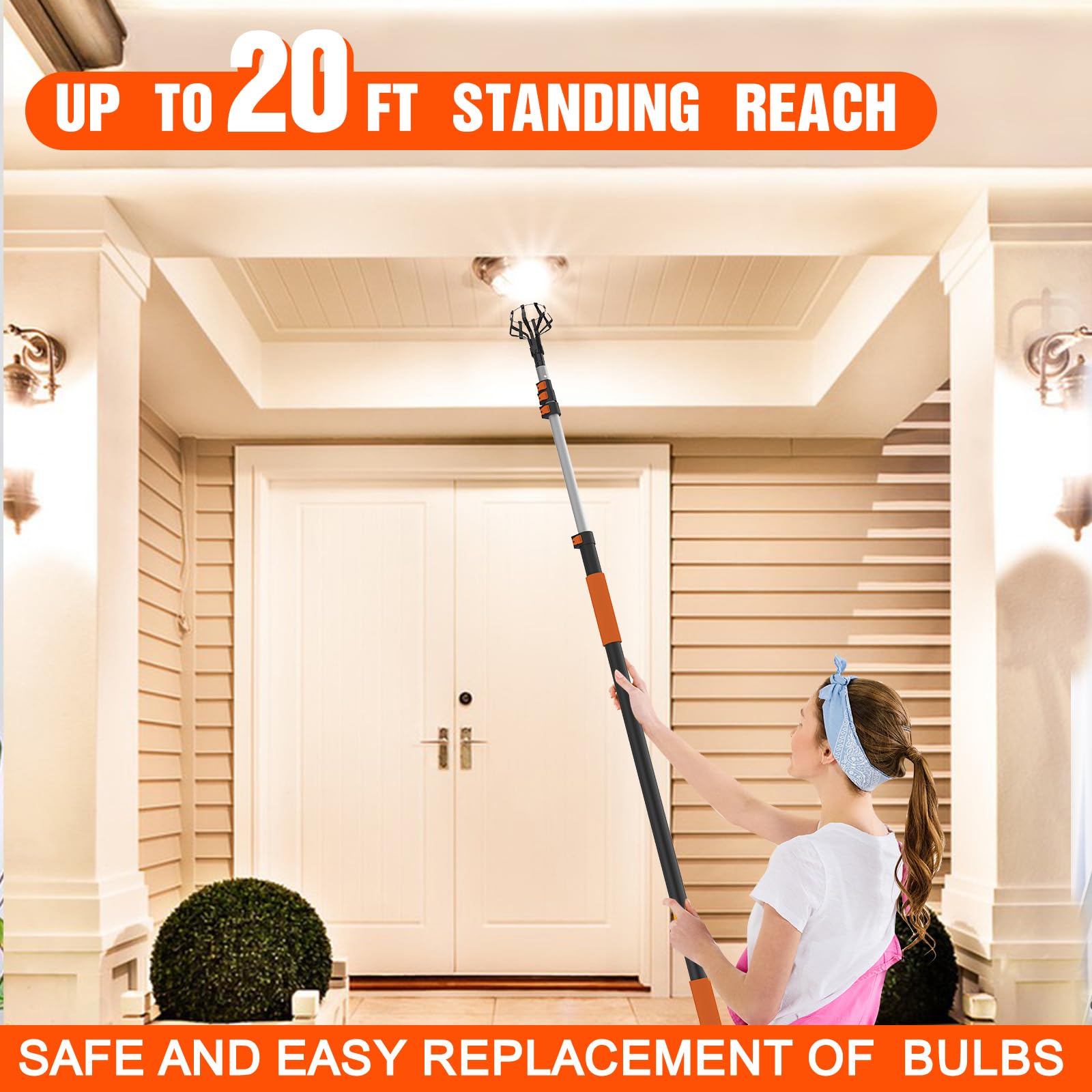 LAANPOLE universal connector enables quick setup with multiple tools for high-ceiling tasks.