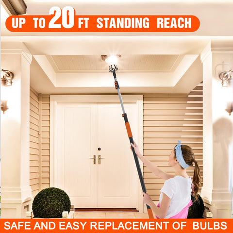LAANPOLE universal connector enables quick setup with multiple tools for high-ceiling tasks.