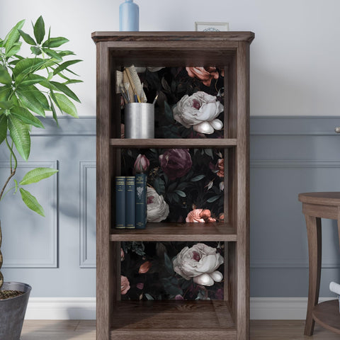 Laatse black floral pattern adds chic, renter-friendly wall transformation.