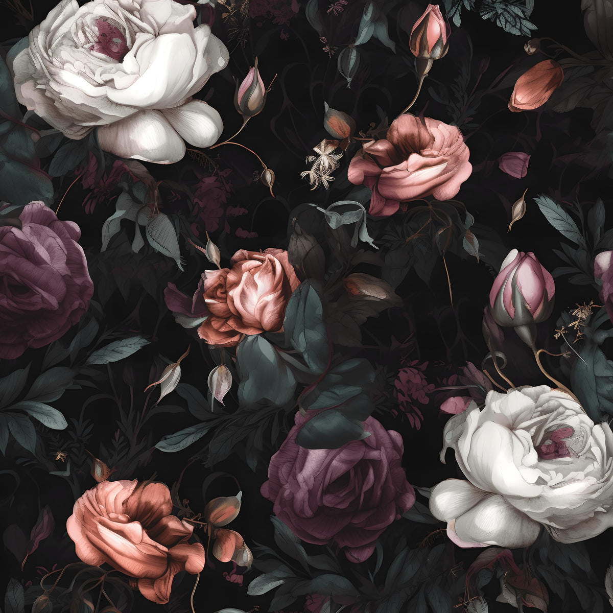 Laatse dark floral peel-and-stick wallpaper close-up for easy decor refresh.