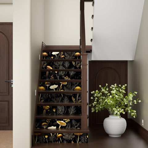 Laatse black floral on wall demonstrates chic mood and durable vinyl finish.