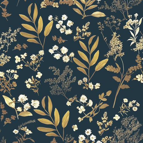 Laatse dark blue leaf wallpaper roll with vintage floral design for elegant walls