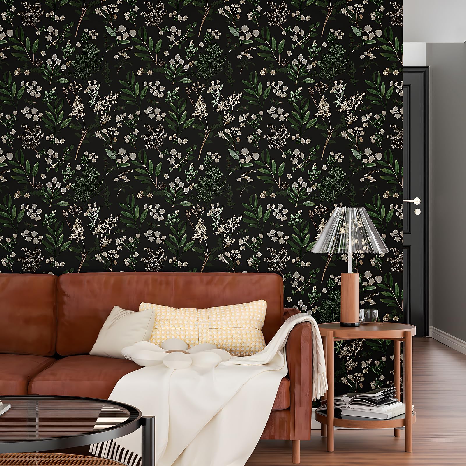 Laatse Dark Floral Wallpaper grid-back-detail helps precise alignment during install.