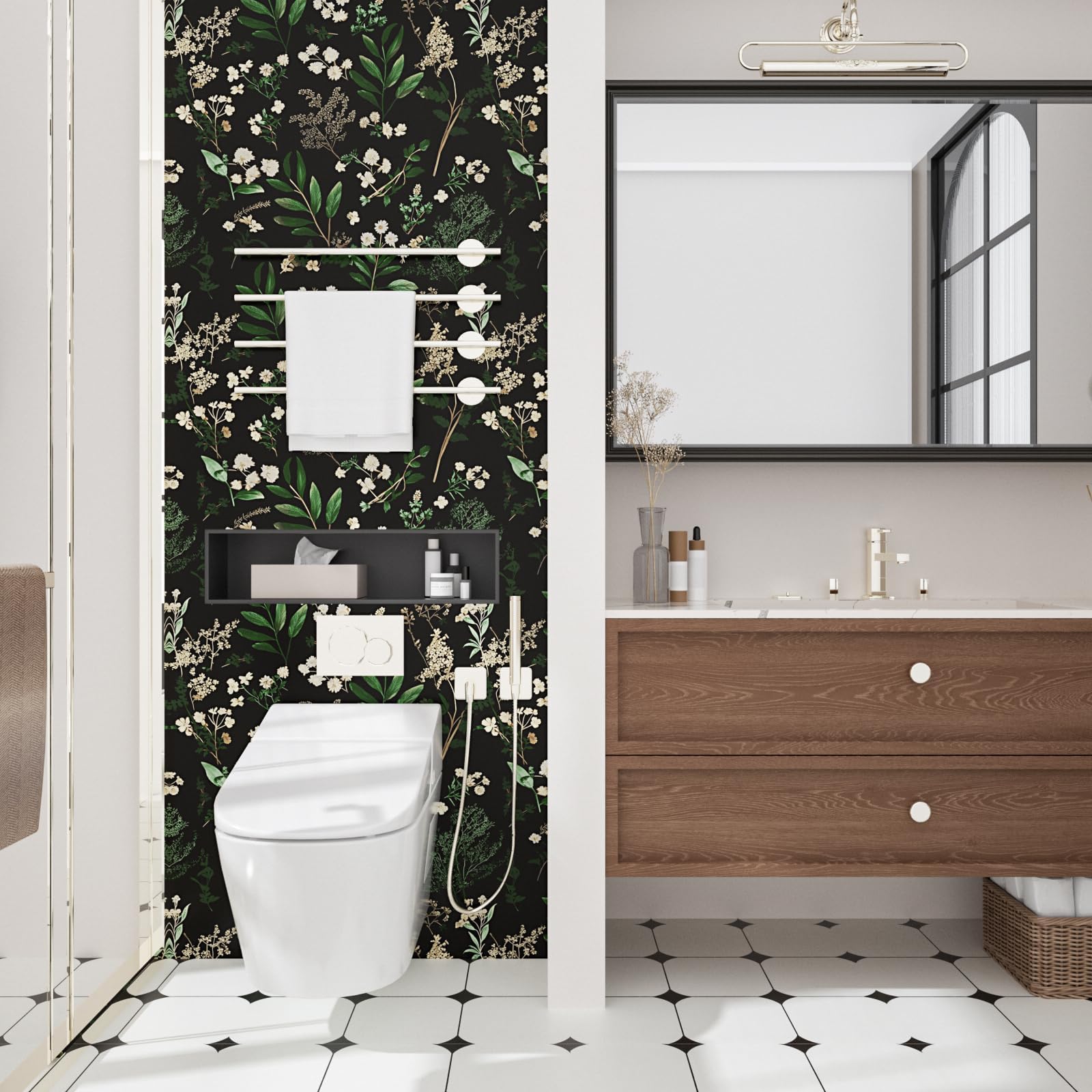 Laatse Dark Floral Wallpaper removable-back shows renter-friendly removal options.