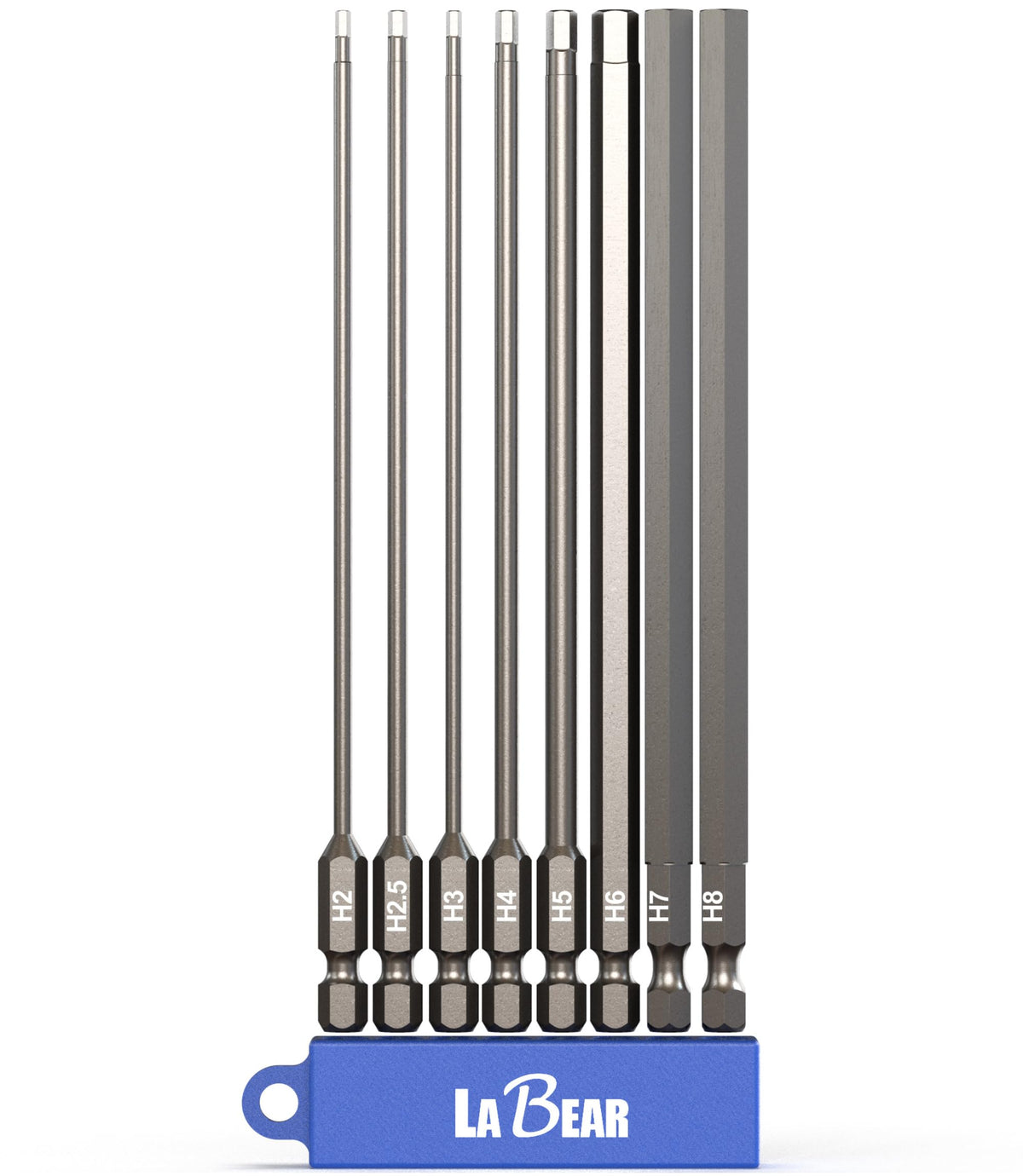 LABEAR 8pc hex bit set in blue case with metric sizes for precise fastening.