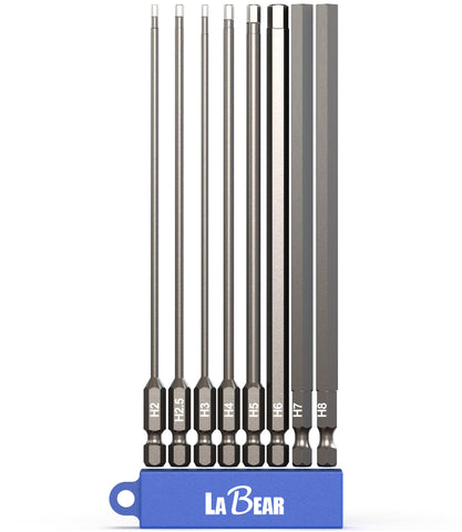 LABEAR 8pc hex bit set in blue case with metric sizes for precise fastening.