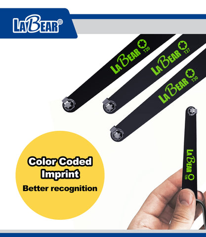 Labear durable S2 alloy bits with color-coded identifiers for quick identification.
