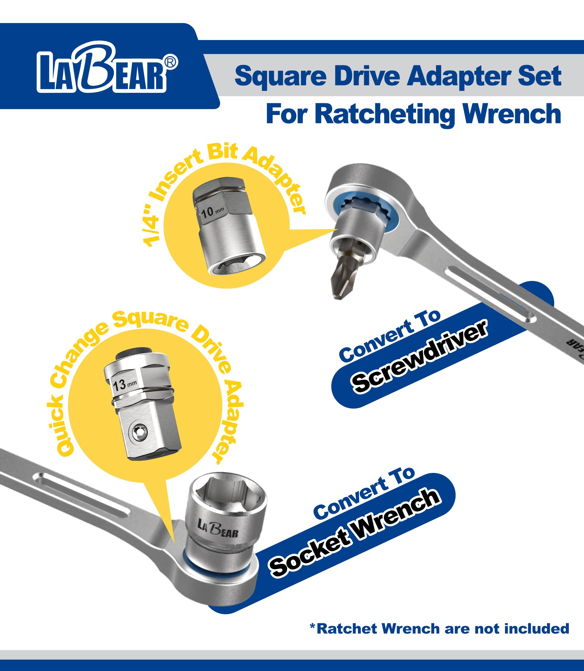 LABEAR metric drive adapters set, ideal for professional sockets