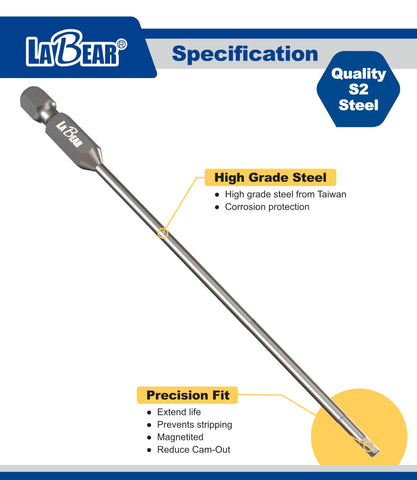 LABEAR S2 steel power bits showing durability and polished tips.
