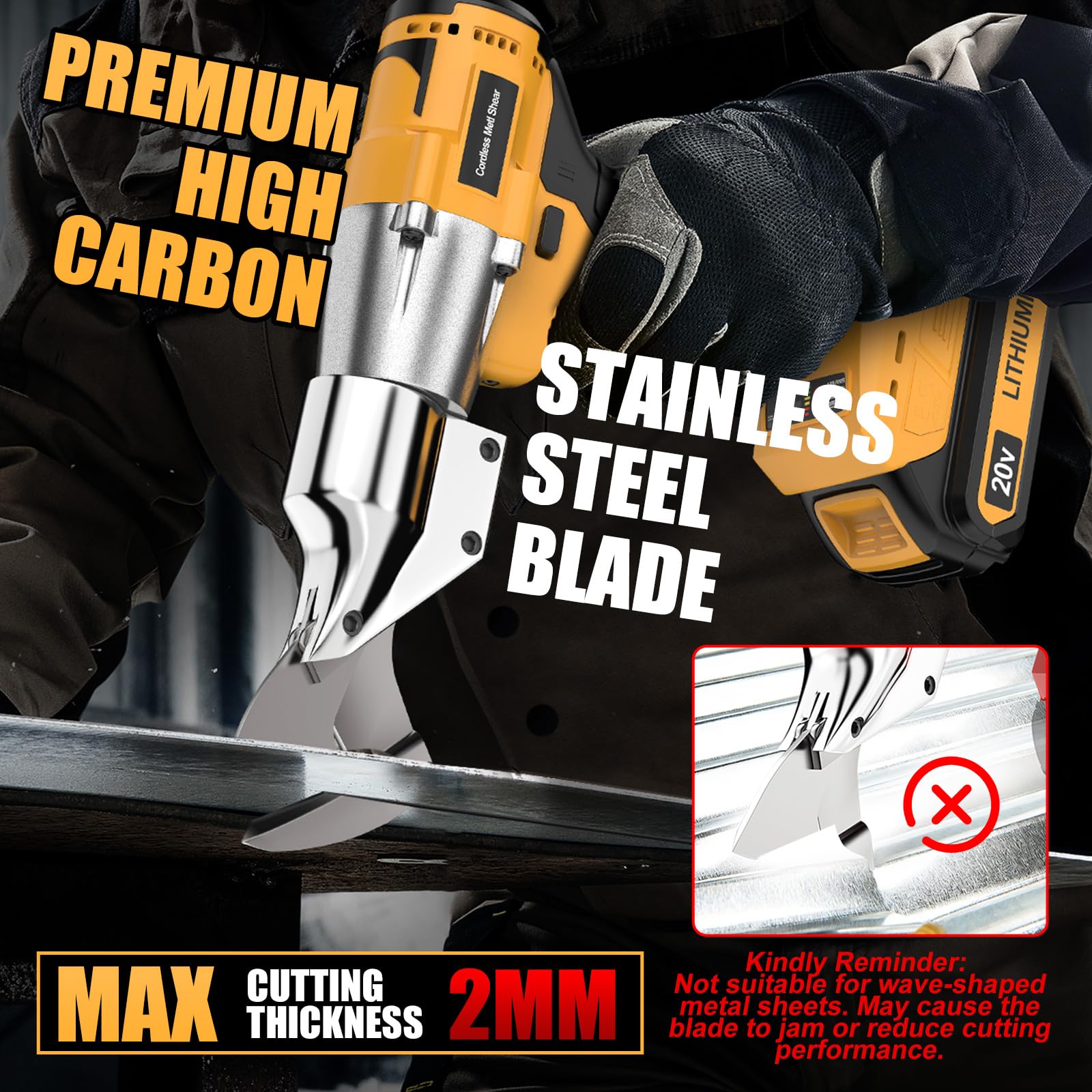 Labfintom cordless metal shear compatible with DeWalt 20V Max batteries for versatile power.