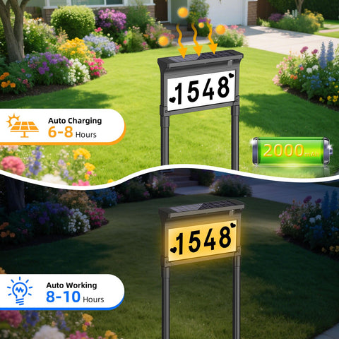Lacasa address sign night illumination in natural mode for balanced legibility.