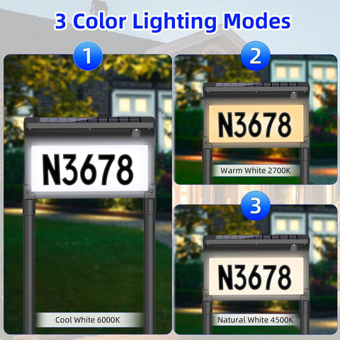 Lacasa address sign night illumination in warm mode for welcoming exterior glow.