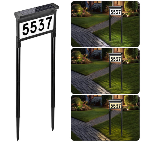 Lacasa Solar Address Signs side view with dual-sided illumination along the street