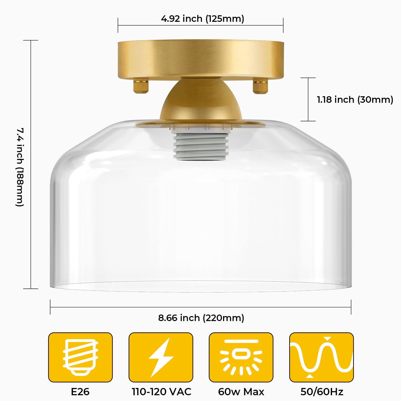 LACCEN entryway kitchen light with clear glass shade and brushed gold finish